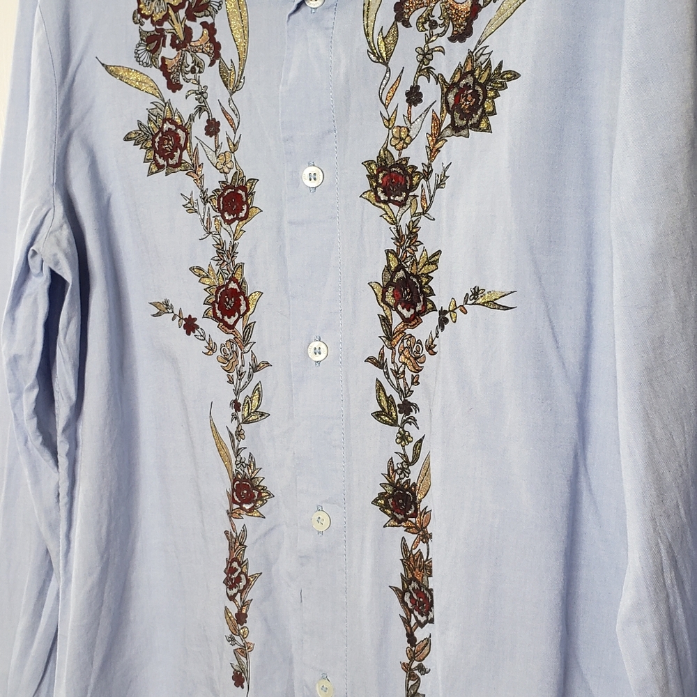 Just Cavalli Light Blue Embellishment Cotton Button Up Shirt Size XL - Picture 2 of 13